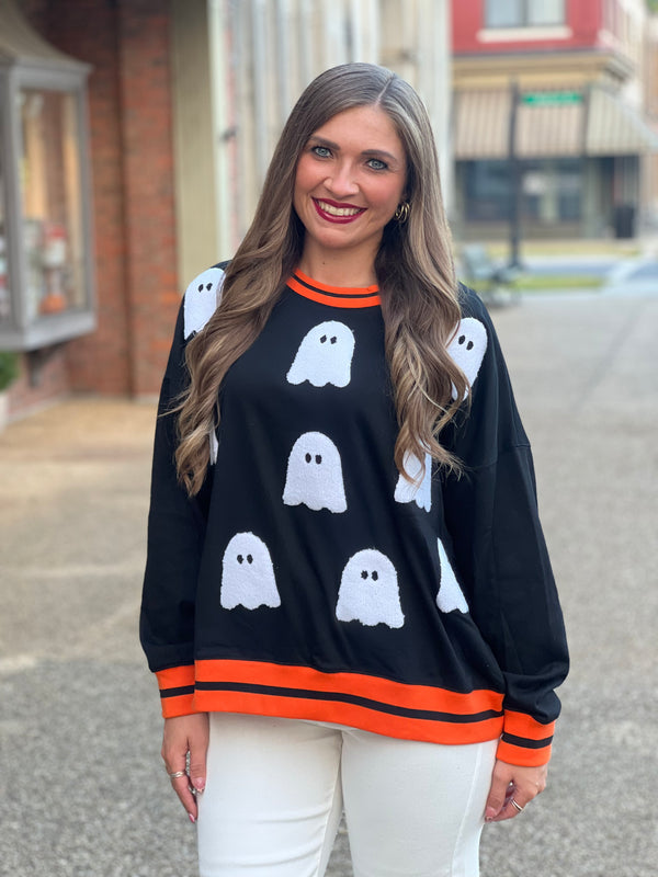 Boo Ghost Halloween Towel Sweatshirt Black