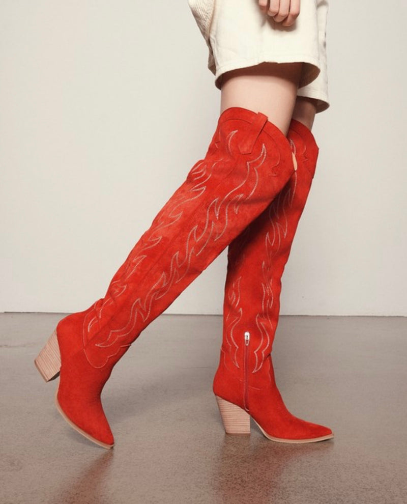 Abby Knee High Western Boots Red