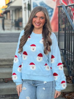 Fuzzy Santa Sweater Sky Blue