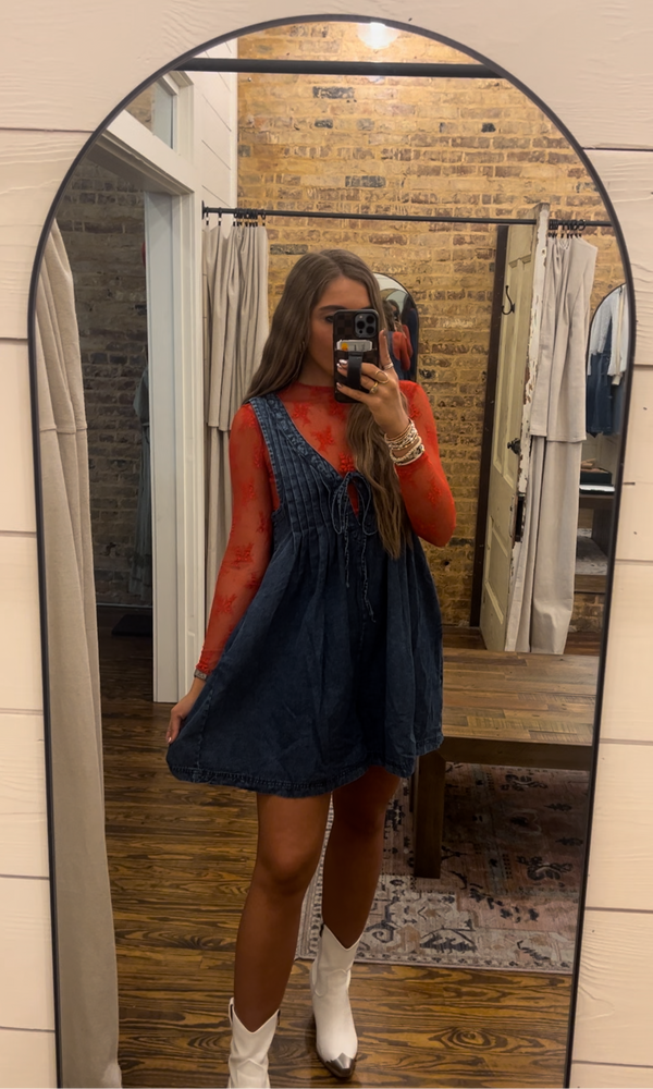 V-Neck Sleeveless Denim Romper Dark Blue