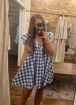 Gingham Sweetheart Dress Royal Blue