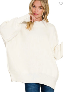 Side Slit Oversized Sweater Off White