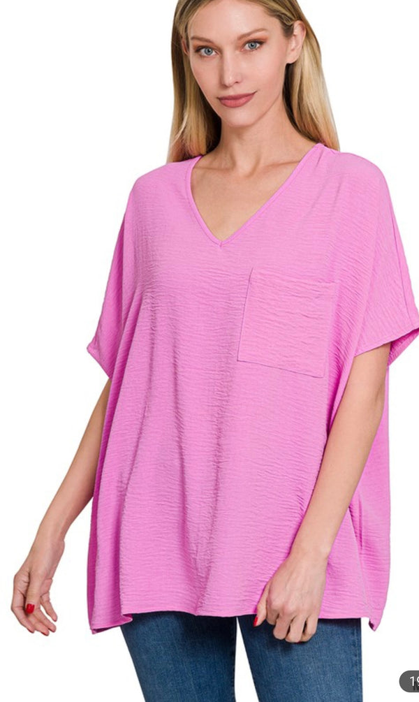 Dolman Short Sleeve V-Neck Top Mauve