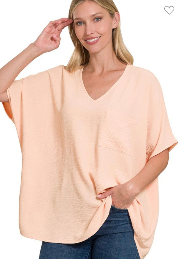 Dolman Short Sleeve V-Neck Top Light Peach