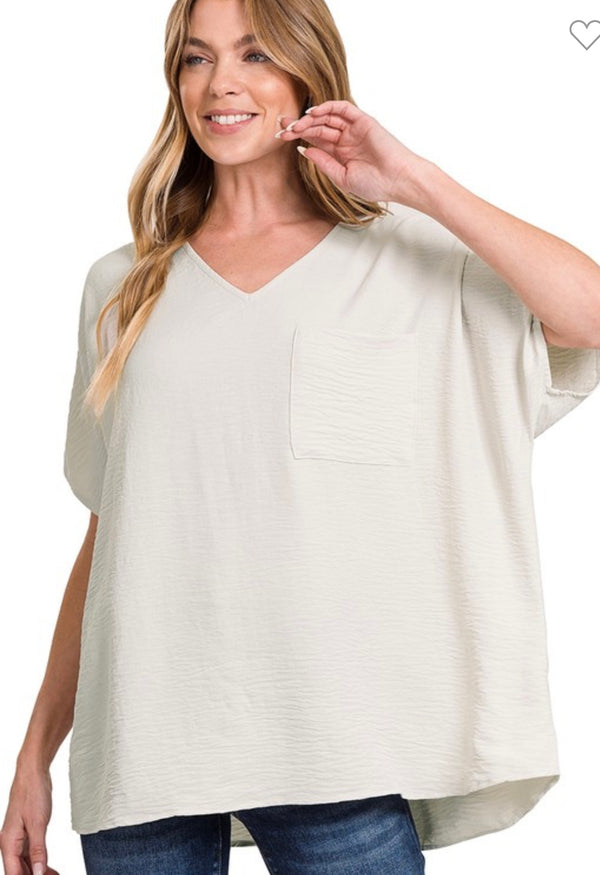 Dolman Short Sleeve V-Neck Top Bone