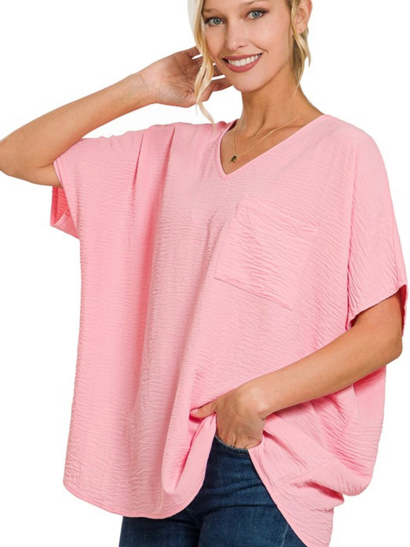 Dolman Short Sleeve V-Neck Top Dark Pink