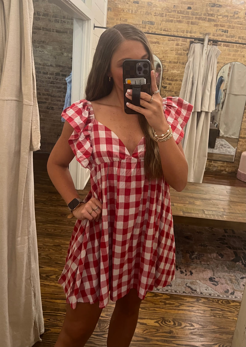 Gingham Sweetheart Dress Red