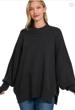 Side Slit Oversized Sweater Black