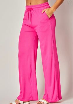 Stretchy Ribbed Wide Leg Pants Fuchsia