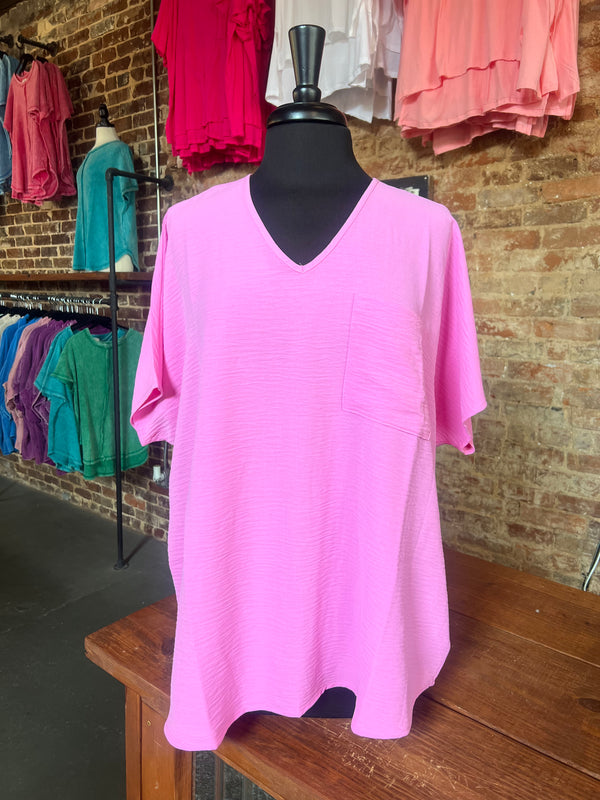 Dolman Short Sleeve V-Neck Top Candy Pink