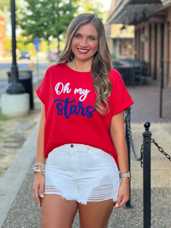 French Terry Oh My Stars Oversized Top Red