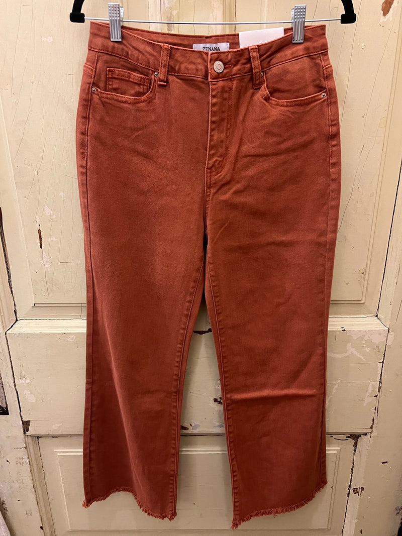 Acid Wash Frayed Hem Bootcut Jeans Rust