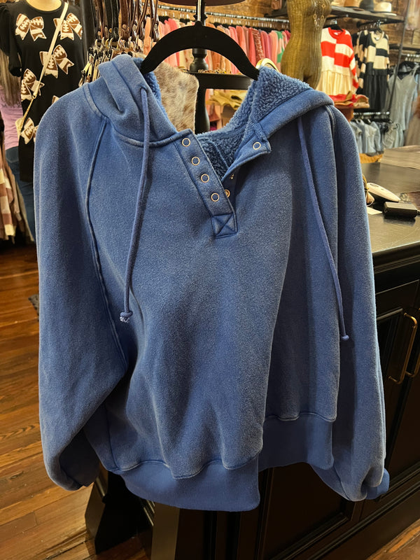 Oversized Hoodie Sweatshirt Top Blue