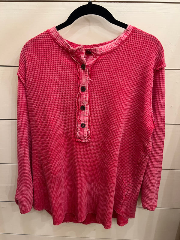 Waffle Henley Top Magenta