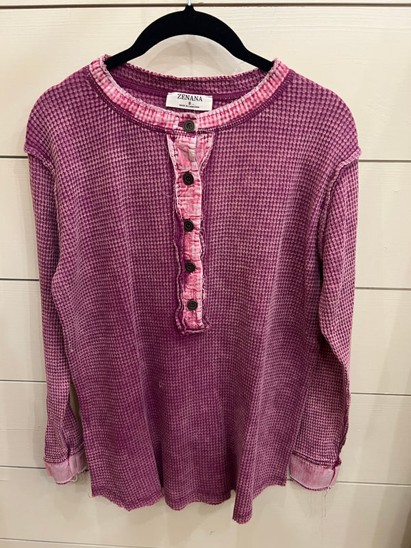 Waffle Henley Top Plum