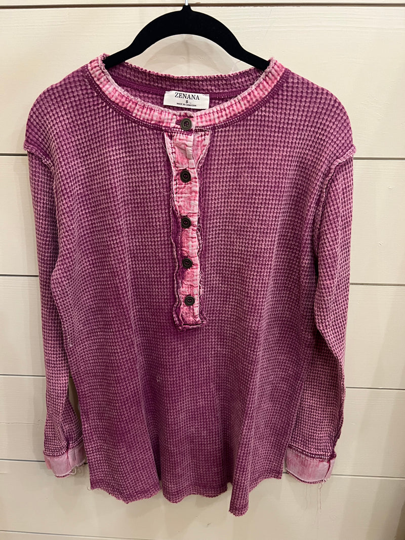 Waffle Henley Top Plum