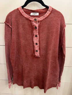 Waffle Henley Top Rust