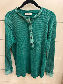 Waffle Henley Top Forest