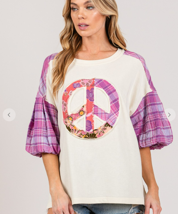 Peace Patch Contrast Top Purple