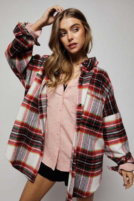 Plaid Button Down Shirt Top White Red