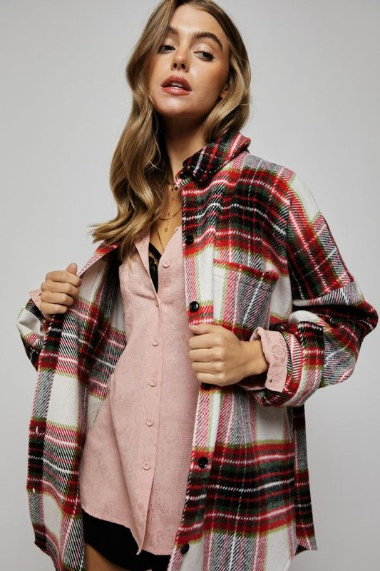 Plaid Button Down Shirt Top White Red