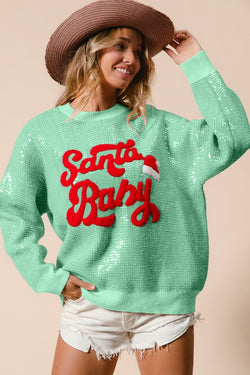 Santa Baby Christmas Sweater Top Mint