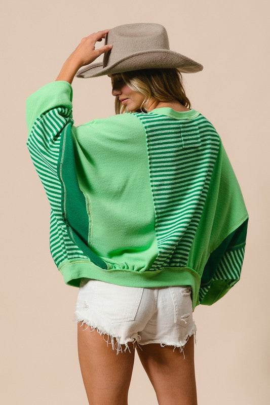 Stripe Thermal Mix Top Green