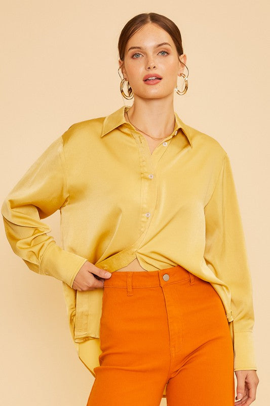 Satin Loose Fit Blouse Top Gold