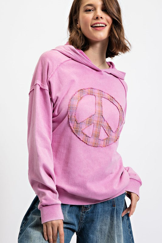 Peace Sign French Terry Hoodie Barbie Pink