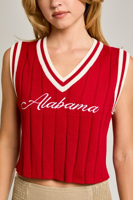 Alabama Sleeveless Sweater Vest Red