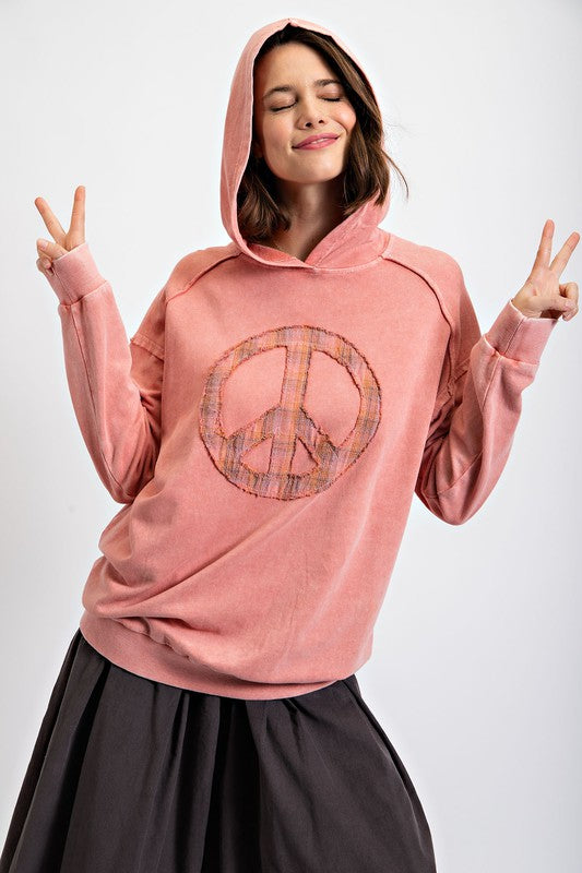 Peace Sign French Terry Hoodie Coral