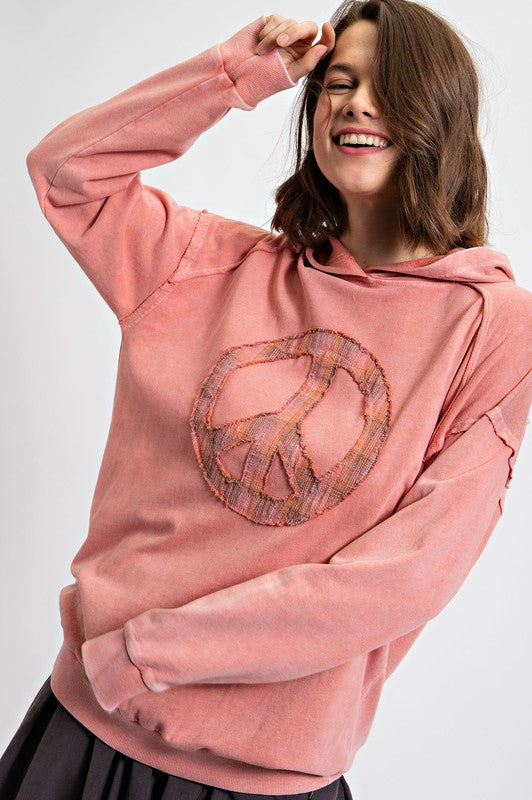 Peace Sign French Terry Hoodie Coral