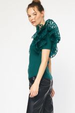 Solid Top w/Ruffled Detail Sleeves Green