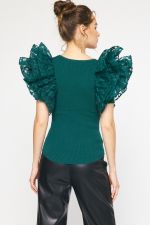 Solid Top w/Ruffled Detail Sleeves Green