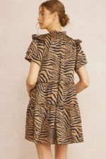 Zebra Print V-Neck Mini Dress Mocha