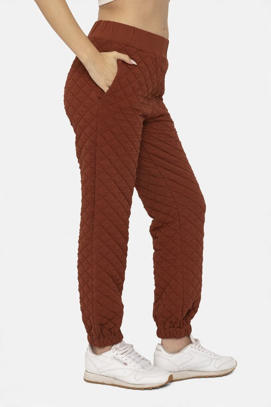 Quilted Jersey Joggers Mahogany