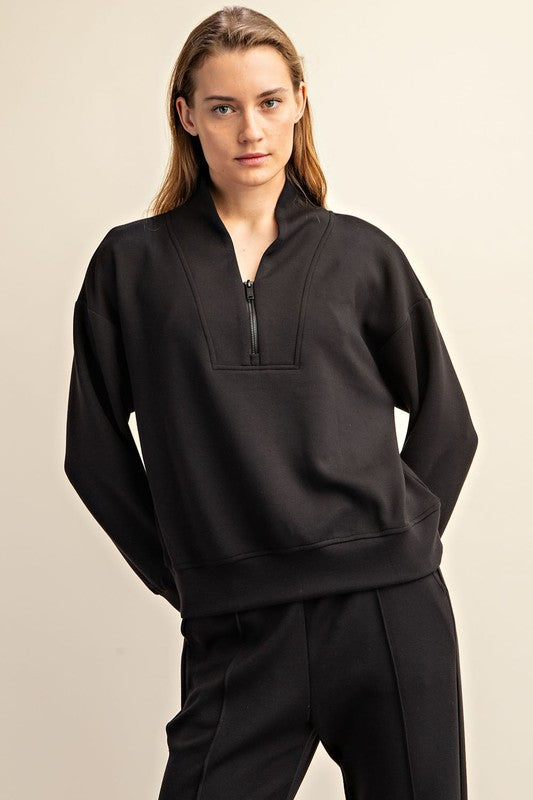 Modal Half Zip Pullover Black