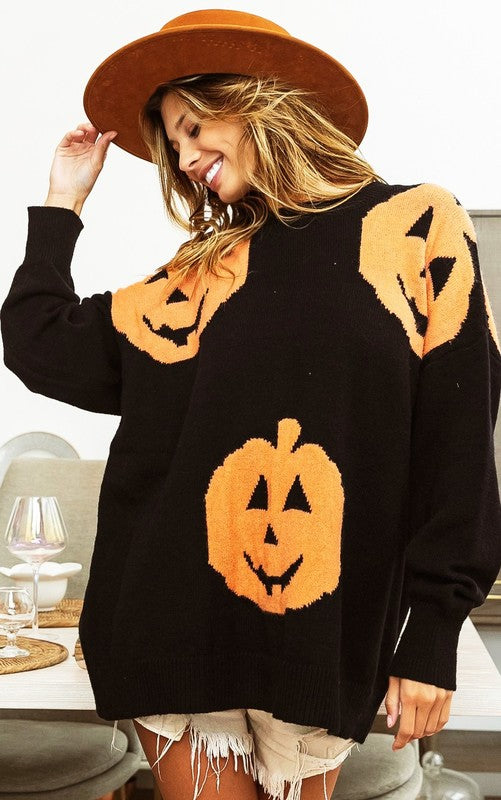 Big Pumpkin Embroidered Sweater Black