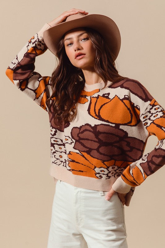 Flower Mix Sweater Top Oatmeal