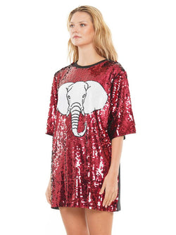 Gameday Elephant Sequin Dress Crimson