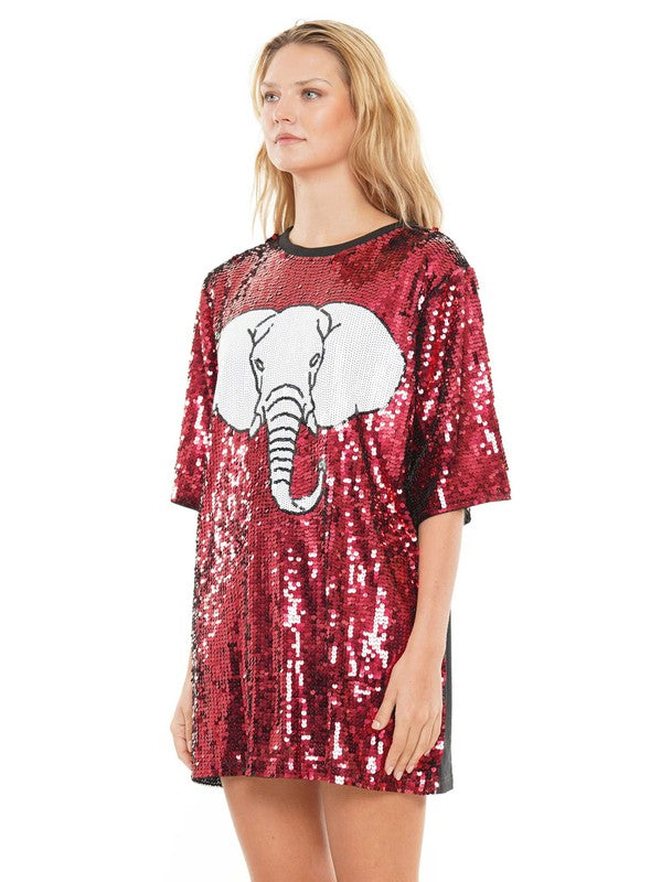 Gameday Elephant Sequin Dress Crimson