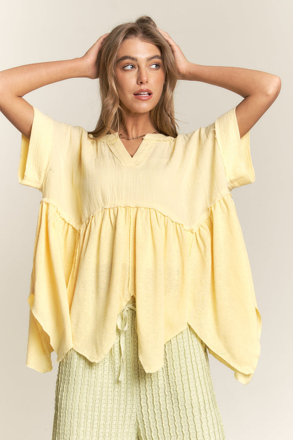 Short Sleeve Handkerchief Top Pastel Lemon