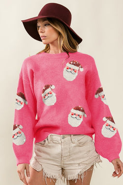 Sequin Santa Patches Christmas Sweater Pink