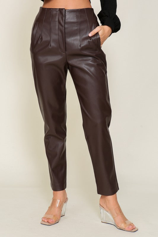 High Waist Faux Leather Pants Brown - Southern Fashion Boutique Bliss