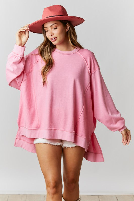 Reversed Stitch Oversized Top Pink