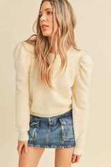 Fuzzy Knit Puff Sleeve Sweater Ivory - Southern Fashion Boutique