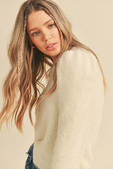 Fuzzy Knit Puff Sleeve Sweater Ivory - Southern Fashion Boutique Bliss