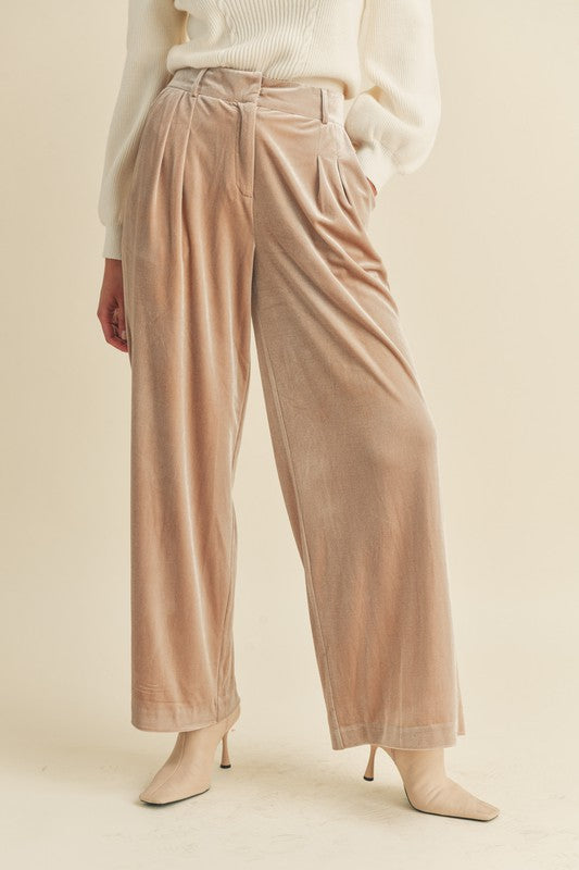 Wide Leg Velvet Pants Taupe