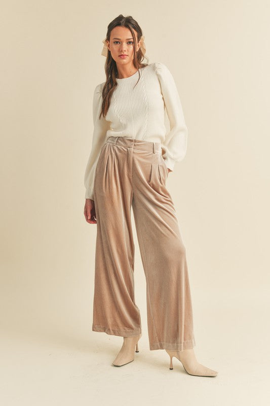 Wide Leg Velvet Pants Taupe