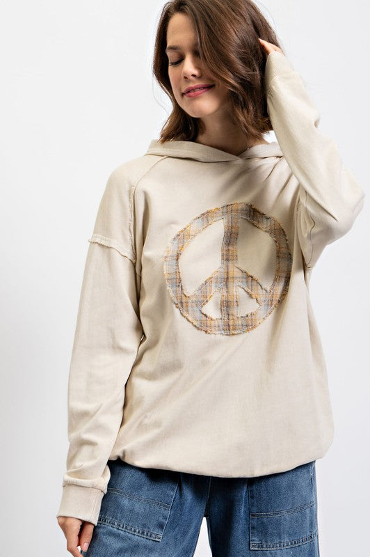 Peace Sign French Terry Hoodie Oatmeal